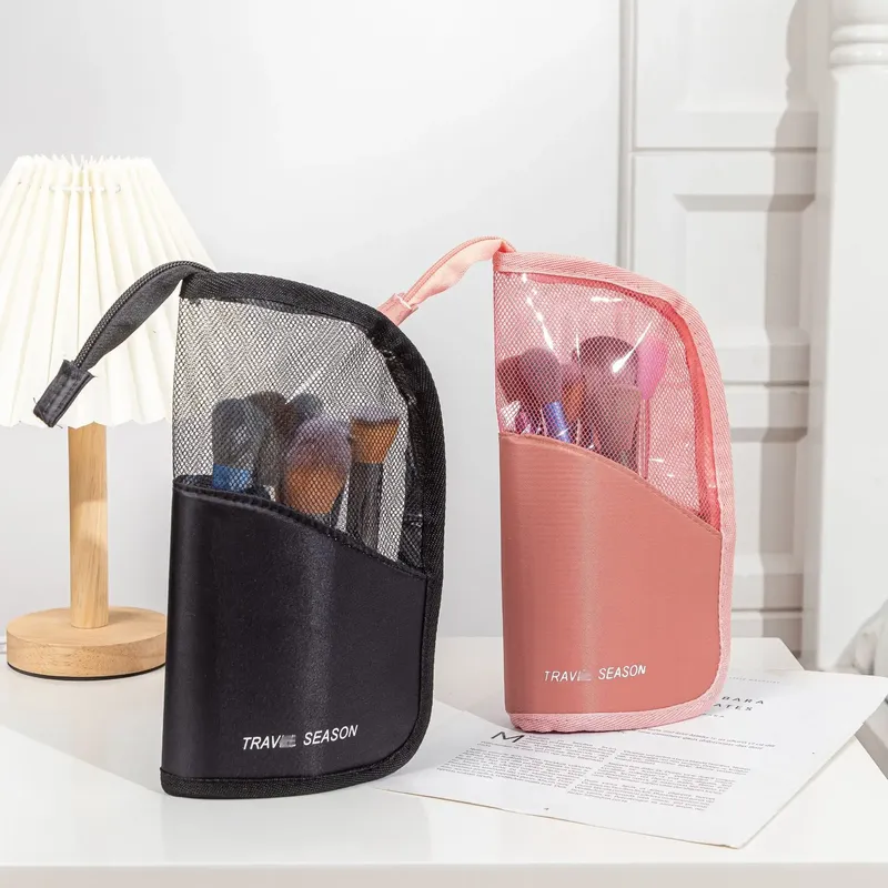 HOMEFISH 1 Stück Stand-Kosmetiktasche für Frauen Transparente Reißverschluss-Make-up-Tasche Reise-Kosmetikpinselhalter Organizer Toilettentasche