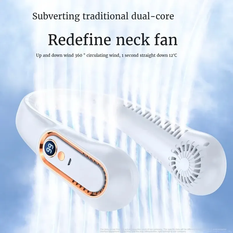 TINSOL Neuer Deckenventilator, USB-wiederaufladbar, tragbarer kleiner Ventilator für Studenten, Büro, Sport, Digitalanzeige, Deckenventilator, hängender Halsventilator