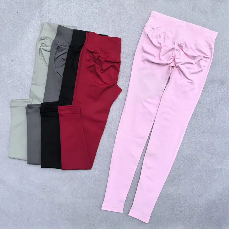 Leggings für Damen, Scrunch, nahtlos, Yoga-Leggings, Fitnessstudio, Sporthose, niedriges geripptes Band, hohes Stretch, Fitness-Outfit, Workout-Strumpfhose