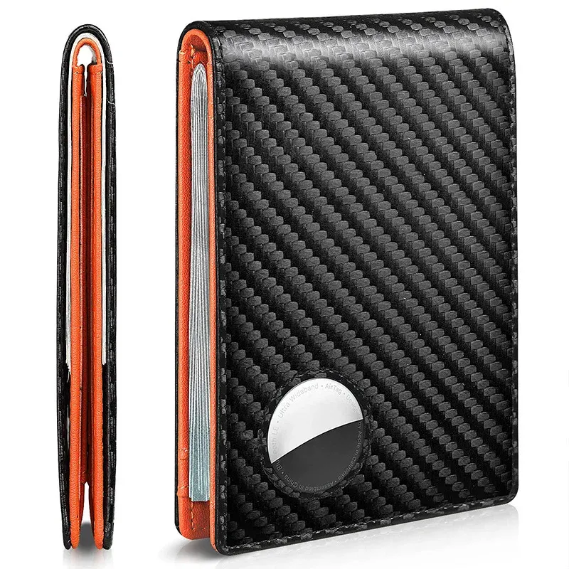 Rfid Carbon Fiber Leder Herren Airtag Geldbörsen Geldbörse Kreditkartenetui für Air Tag Geldbörse Schwarz Luxuriöse minimalistische Geldbörse für Herren