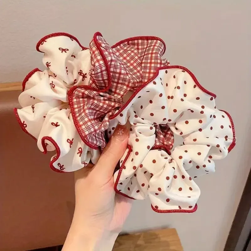 2/3 Stück Hochwertige Rote Niedliche Gepunktete Karierte Scrunchies für Frauen und Mädchen Weiche Elastische Haargummis Sanfte Haarbänder Modische Haaraccessoires