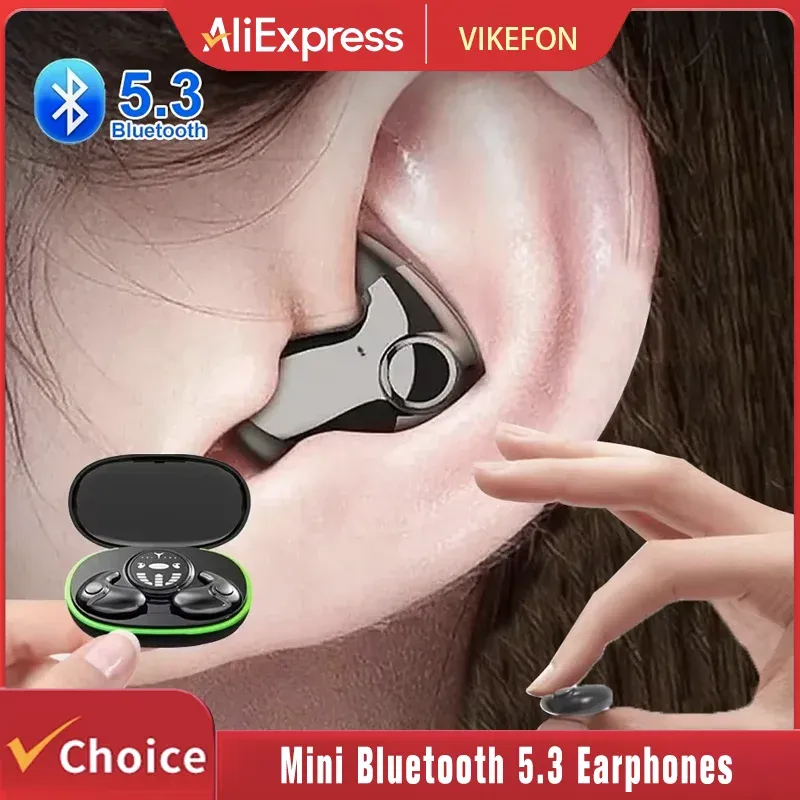 TWS Bluetooth 5.3 Kabellose Kopfhörer Unsichtbare Schlaf-Kopfhörer Versteckte Ohrhörer IPX5 Wasserdicht Geräuschunterdrückung Sport-Headset