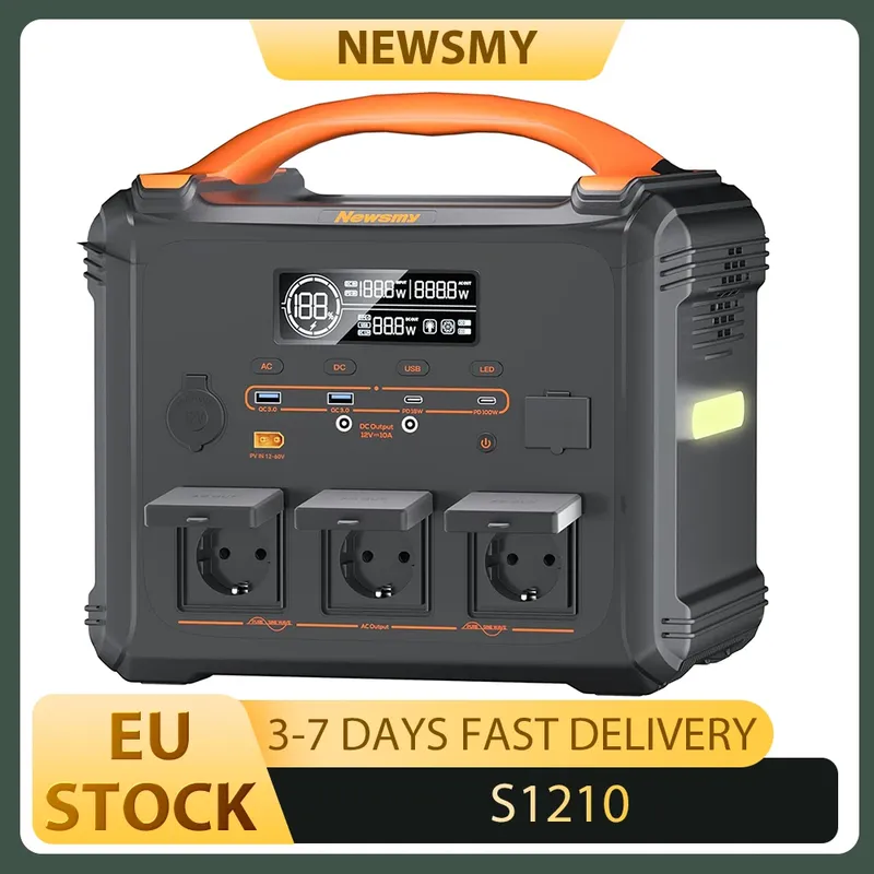 NEWSMY S1210 2000W Tragbare Powerstation, 3000W Spitzenleistung, 1102,5Wh LiMnFePO₄-Akku, 1300W AC Schnellladung, MPPT Solargenerator