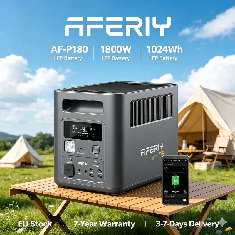 AFERIY AF-P180 Tragbare Powerstation 1024Wh LiFePO4-Akku 1800W Reine Sinuswelle AC 9 Ausgänge mit 140W PD USB-C Schnellladung