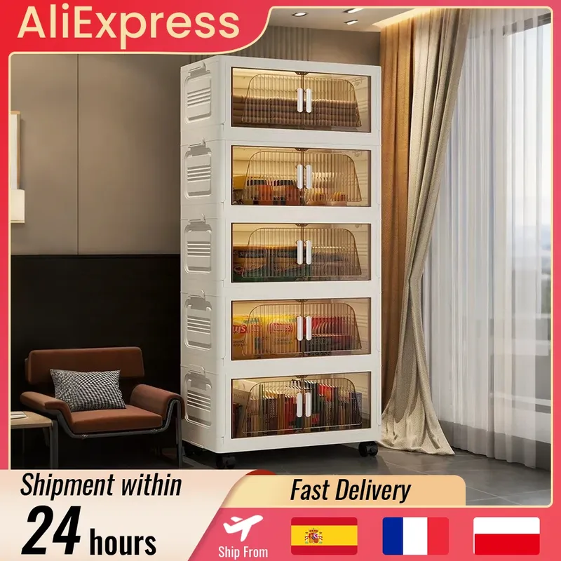 Aufbewahrungsschrank, zusammenklappbar, Aufbewahrungsbox für Zuhause, Wohnzimmer, Spielzeugschrank, Aufbewahrungsregal, Snackschrank, ohne Installation, Küchen-Organizer