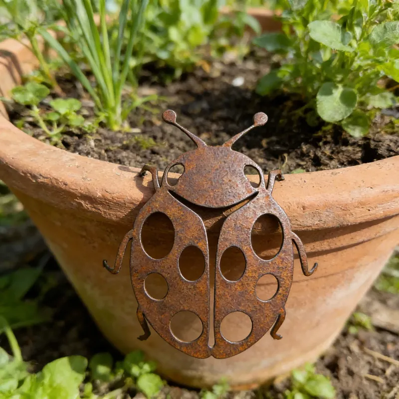 Metallstatue im Marienkäfer-Stil im Vintage-Look, faltbare Wanddekoration aus Metall, Gartendekoration im pastoralen Stil für drinnen und draußen, geeignet für Festivals, vielseitige Platzierung