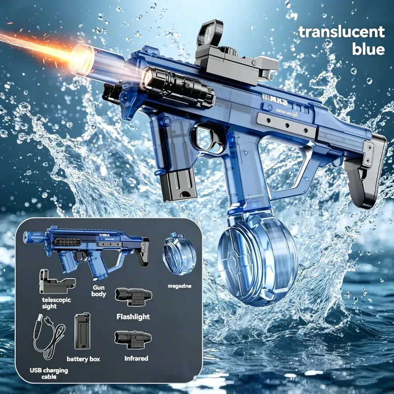 2026 Neue elektrische MK3 Wasserpistolen für Erwachsene mit Lichtern, leistungsstark mit automatischer Wasserausgabe, Sommer-Outdoor- und Strandspielzeug für Kinder