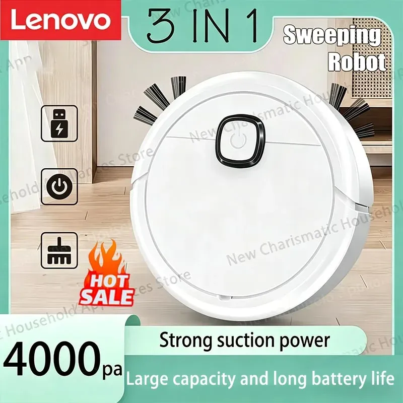 Lenovo 3-in-1 Smart Saugroboter mit Wischfunktion, 4000 Pa starke Saugkraft, waschbarer Mopp für Tierhaare, Hartböden, ideal für Zuhause, Küche, Zimmer