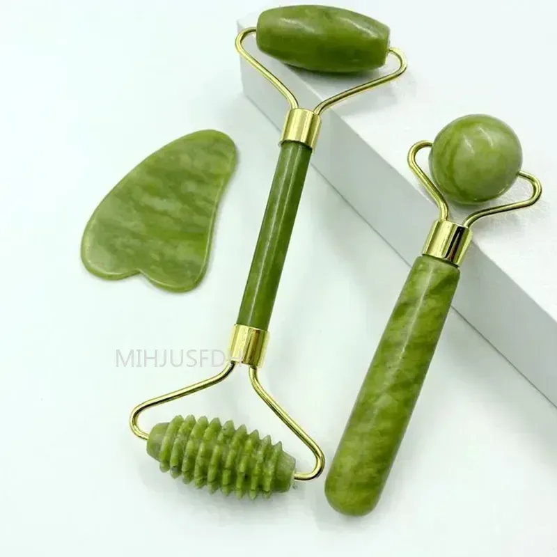 Natürliches Jade-Rollenmassagegerät für Gesicht, Körper, Rücken, Fußmassage, Roller, Gesichtslifting, Anti-Falten, doppelseitiger Gua-Sha-Jade-Stein