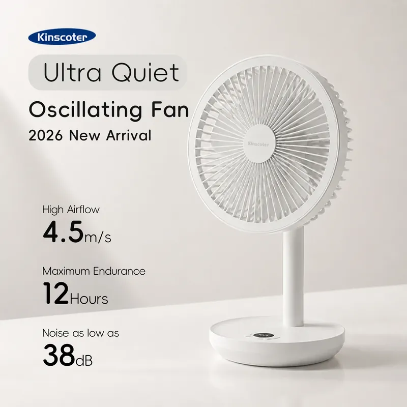 BLDC Oszillierender Tischventilator 4000mAh 5 Windgeschwindigkeiten Leiser Tragbarer Aufladbarer Ventilator mit Timerfunktion für Zuhause Zimmer Geschenk