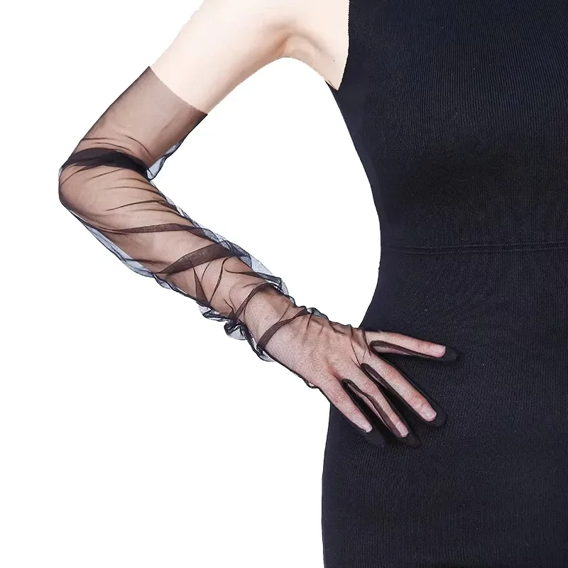 70 cm Sexy Schwarz Spitze Net garn Mesh Atmungsaktive Lange Handschuhe Hohl Transparent Dünne Touchscreen Sommer Sonnencreme Mann Frauen 2035