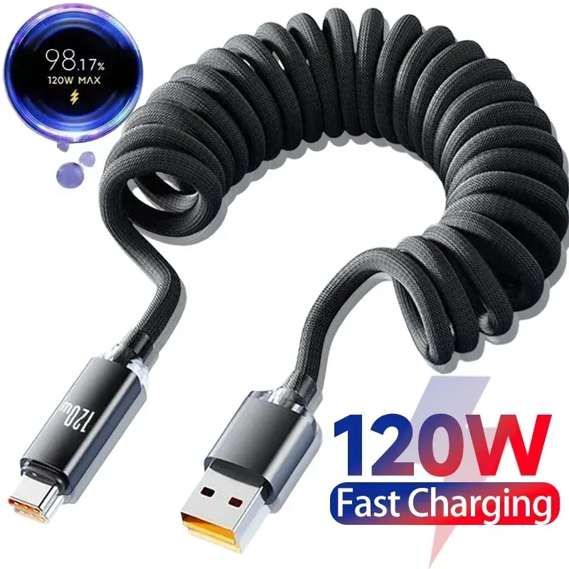 120 W USB C auf Typ C Schnellladekabel Teleskop Autotelefon-Ladegerät Datenkabel für iPhone 17 16 Samsung Xiaomi USB-Kabel