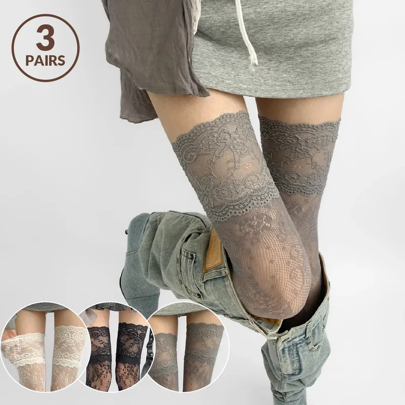 1/3pairs Frauen Blume Spitze Fishnet Oberschenkel Hohe Strümpfe frauen Sexy Spitze Floral Fishnet Strümpfe Über Knie lange Socken