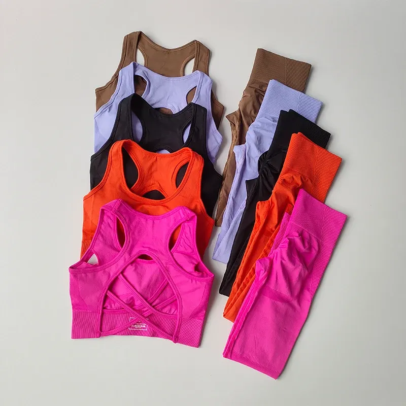 2PCS Sport-Bh frauen Set Professionelle Fitness Tank Top Bh Stoßfest Lauf Leggings Yoga Anzug Schöne Zurück Bh kleidung