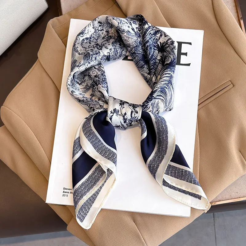 Luxus Floral Print Seide Quadrat Schal Frauen Weiche Satin Kopftuch Haarband Halstuch Kopf Hijab Dame Stirnband Foulard Tasche Band