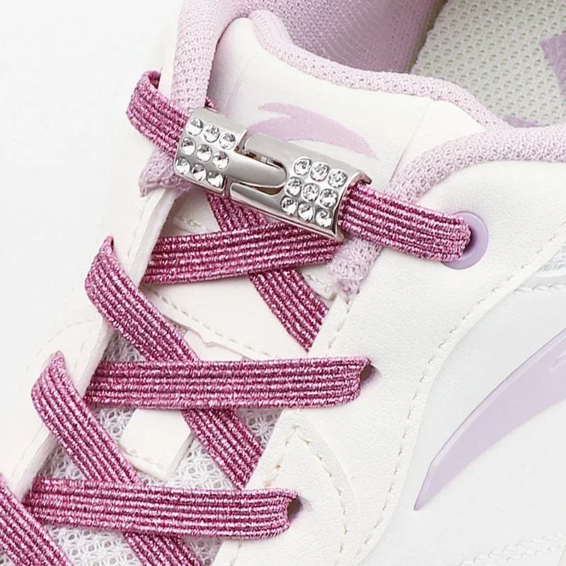 Bunte elastische Schnürsenkel für Turnschuhe, ohne Krawatte, Diamantverschluss, glitzernde Schnürsenkel ohne Krawatten, Schuhzubehör, 1 Paar/2 Paar