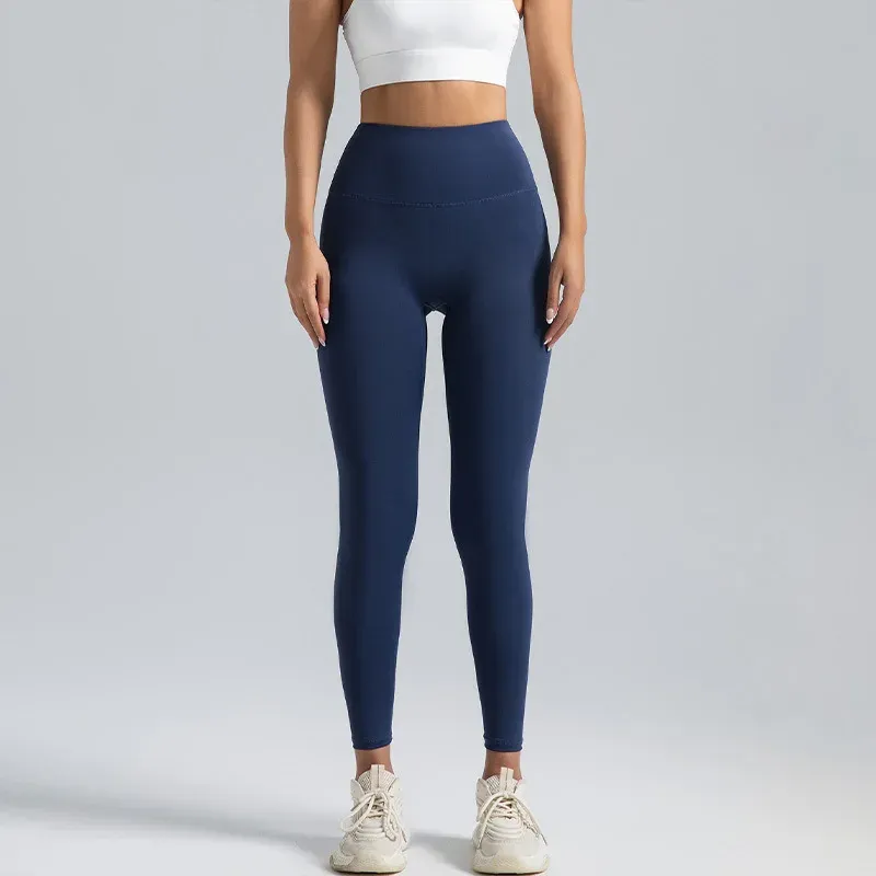 Schwarze Leggings für Damen ohne T-Linie, hochtaillierte, hüfthebende Yogahose mit Bauchkompression und hautfarbene Laufleggings