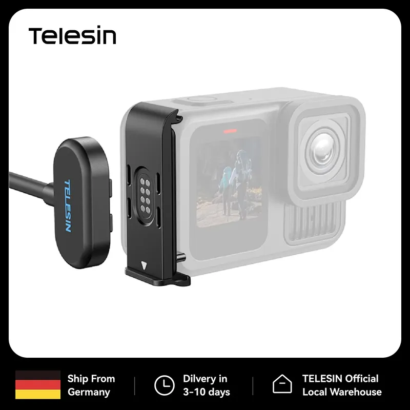 TELESIN Magnetische wasserdichte Lade-Seitenabdeckung mit Kabel-Kit für GoPro Hero 9 10 11 12 13 Typ-C Ladeanschlussabdeckung, einfach abnehmbar