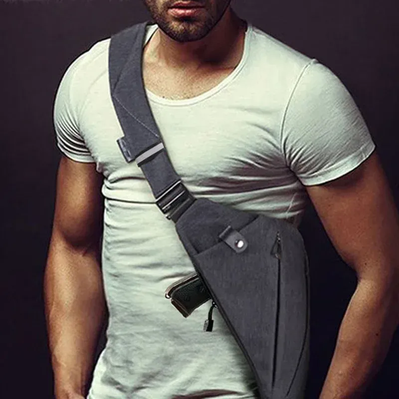 Anpassbare Diebstahlsichere Brusttasche, Verdeckte Links-Rechts Taktische Aufbewahrungstasche, Herren Nylon Schulter-Messenger-Tasche