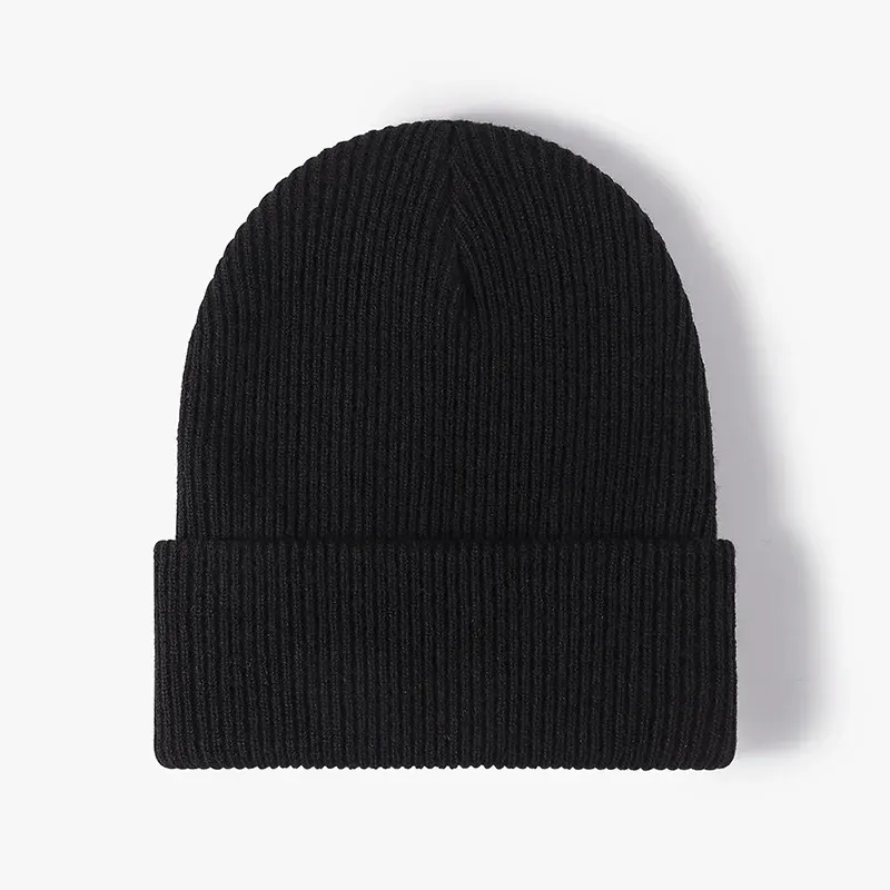 Unisex schwarze Strickmütze, warme, schlichte Totenkopfmütze für den Winter, Outdoor, Mode, Großhandel
