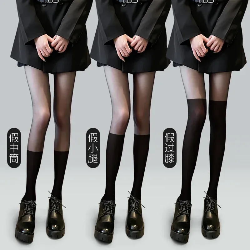 Sexy Patchwork-Strumpfhose für Damen, transparent, schwarz, oberschenkelhoch, künstliche Strümpfe, schlanke, perfekte Beine, gestreift, Overknee-Strumpfhose, Damenstrumpfwaren