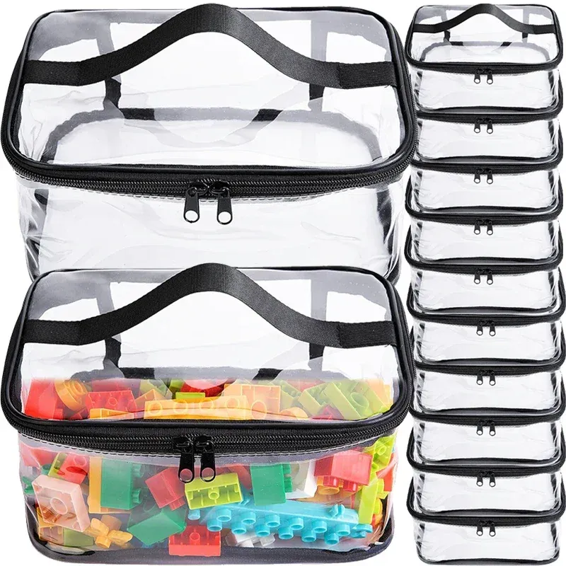 Transparente große Spielzeug-Organizer-Tasche für Kinder, Puzzle-Baustein-Aufbewahrungstasche mit Griff, PVC, wasserdichte Reise-Kosmetiktasche