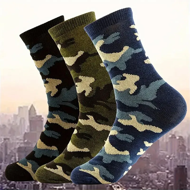 3 Paar Herren-Socken mit Camouflage-Muster, mittellang, modisch, lässig, Street-Style, geeignet für Outdoor-Aktivitäten, bequem, atmungsaktiv, Freizeitsocken