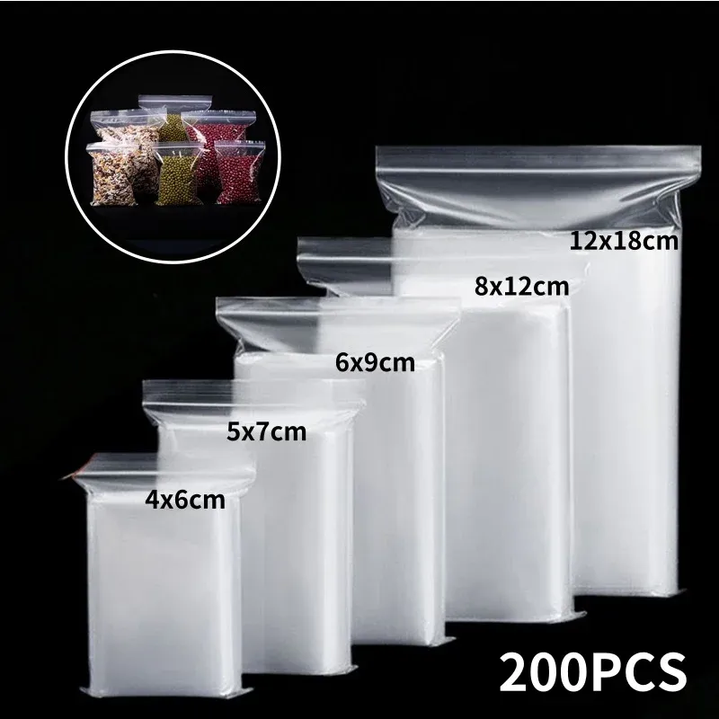 200/100 Stück Transparente Zip-Beutel Lebensmittel Schmuck Vakuum-Aufbewahrungsbeutel Plastik Verstärkte Wiederverschließbare Polybeutel Küchenorganisation Verpackung