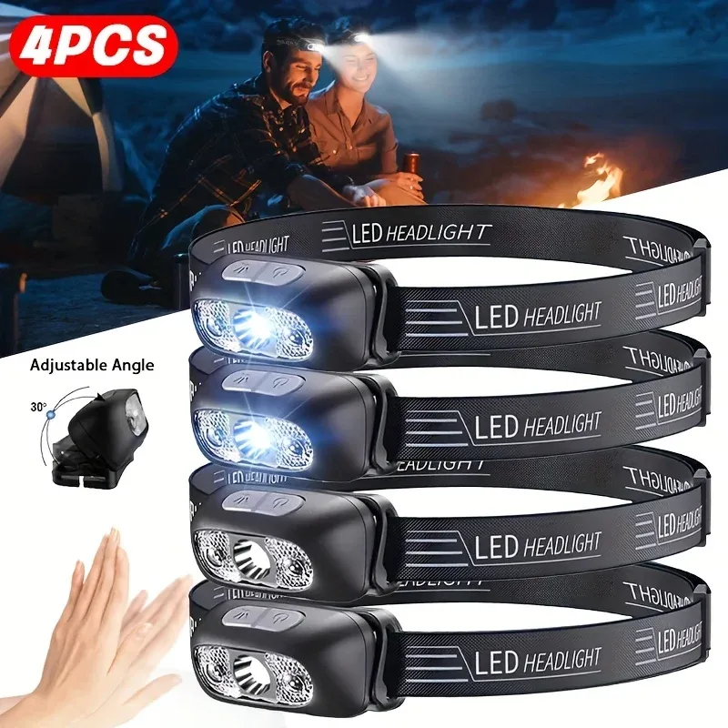 Leistungsstarker Sensor-LED-Stirnlampe mit Einstellbarer Helligkeit, USB-Aufladbar, COB-Kopflampe, Mini-Campinglampe für Angeln, Outdoor und Notfälle