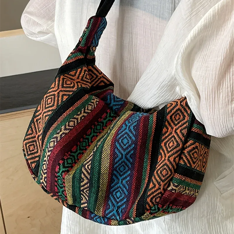 Umhängetaschen im Tribal-Stil, Schultertasche, faltbar, gestreiftes Muster, Flaggenmotiv, handwaschbar, Randbemaltes Futter
