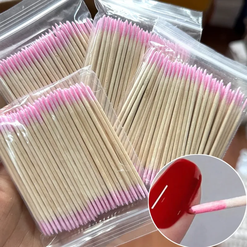 400 Stück rosa Doppelkopf-Nagelkunst-Nagelhautschieber-Entferner, 7 cm, orangefarbene Holzstäbchen, Wattestäbchen, sauberes Werkzeug für Nagel-Strasssteine 2030