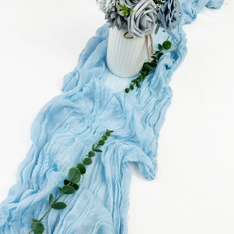Halbtransparenter Himmelblauer Tüll-Tischläufer, Käsetuch-Tischdekoration für Vintage-Partys, Weihnachtsbankette und Bögen-Dekoration