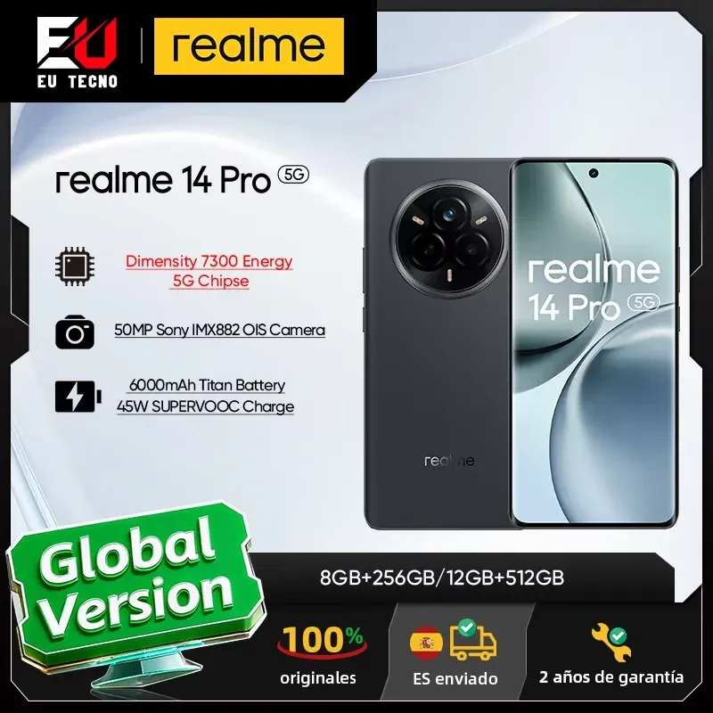 Globale Version Realme 14 Pro 5G Smartphone mit Dimensity 7300 Energy Prozessor, Sony IMX882 Kamera mit OIS und Bildschirm