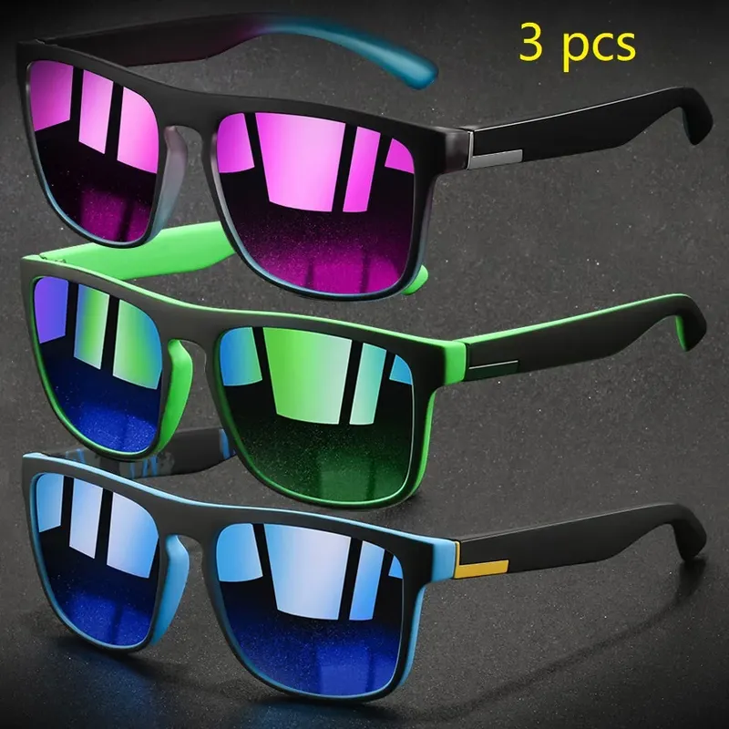 3-teilige Mode Vintage Quadratische Sport Sonnenbrille Männer Frauen Angeln Fahren Mann Marke Designer Sonnenbrille Retro Brillen UV400