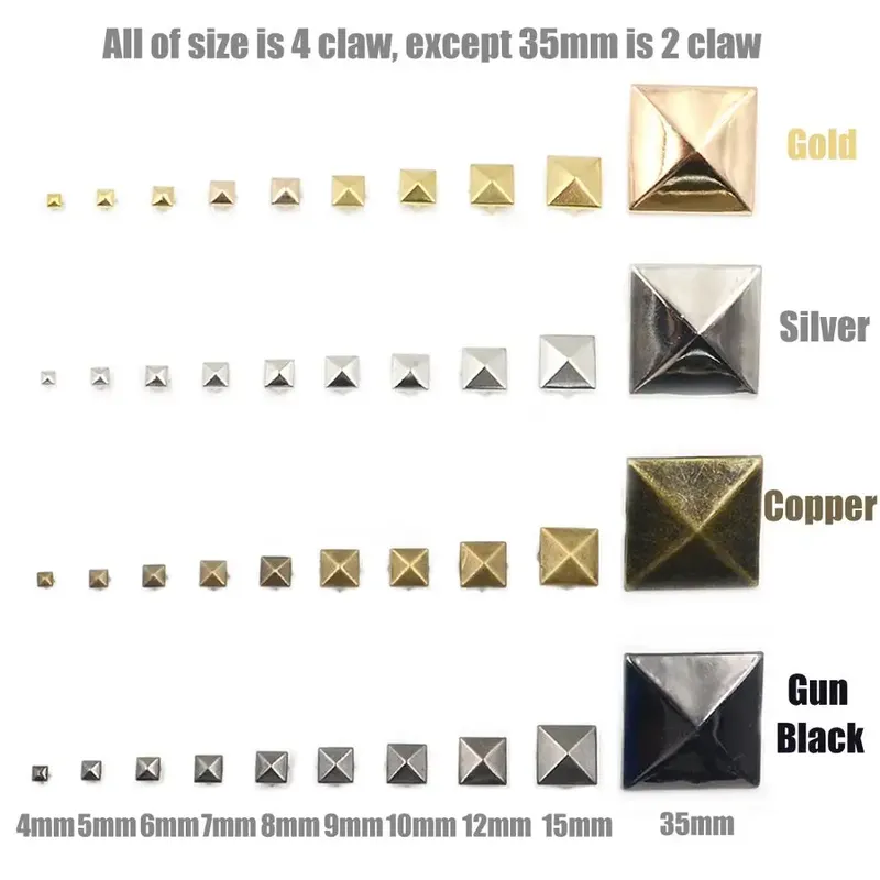 100 Stück 4 Klauen Pyramidennieten Quadratische Nieten Nieten Spike Nailheads Lederhandwerk DIY für Kleidung Taschen Schuhe Gürtel Bekleidung Zubehör