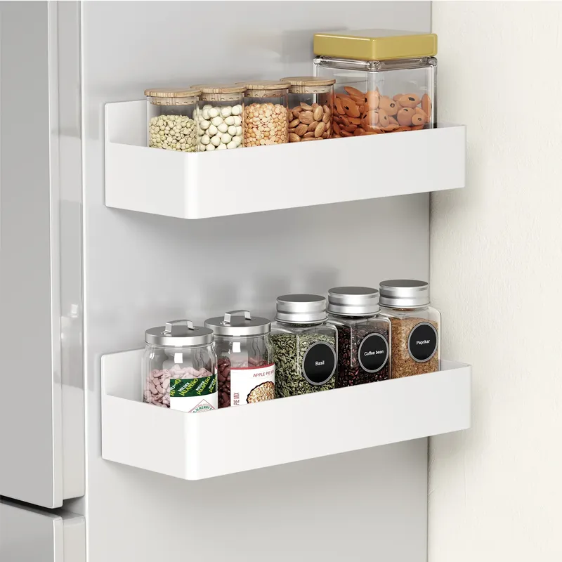 Starke Magnetische Regale 2 Ebenen Schwarz Weiß Aufbewahrungsregal Küche Plastik Gewürzorganizer für Kühlschrank Mikrowellen