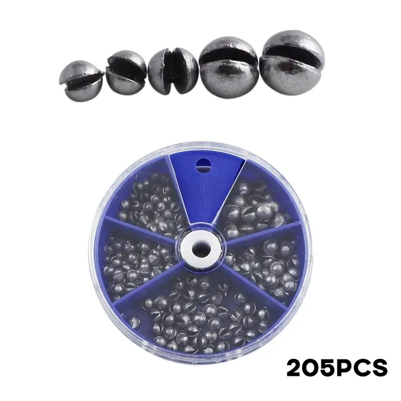 Blei-Angel-Sinker, 205 Stück, offener Blei-Anhänger mit Aufbewahrungsbox, 0,2 g, 0,3 g, 0,4 g, 0,6 g, 0,8 g, zum Werfen und Tiefwasserfischen, Pesca