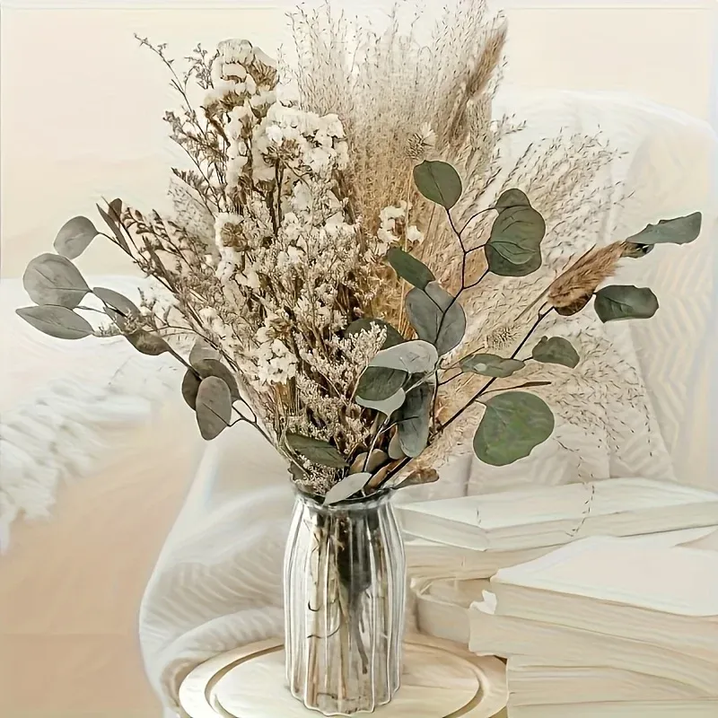 106-teiliges Set Konservierte Trockenblumen Pampasgras Eukalyptus-Bouquet Boho Hochzeits- und Festdekoration Trockenblumen Hasenschwanz Heimdekoration