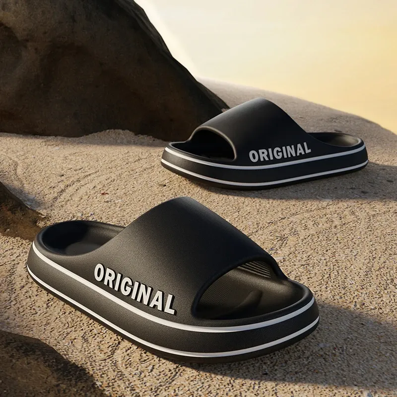 Feslishoet Damen-Badeschlappen mit Schriftzug, einfarbig, Herren-Slipper mit dicker Sohle, rutschfeste Indoor-Badeschuhe, Sommer-Paar-Sandalen