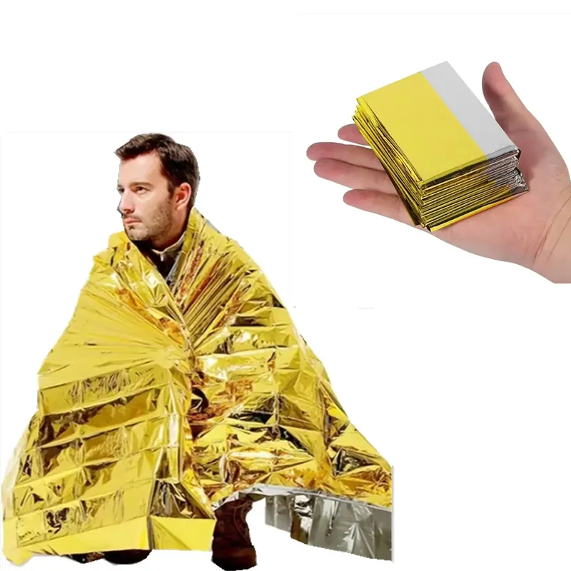 Outdoor-Notfall-Überlebensdecke aus Gold-Silber, wasserdicht, Vorhangfolie, thermische Militärdecke, 130 x 210 cm (GOLD)