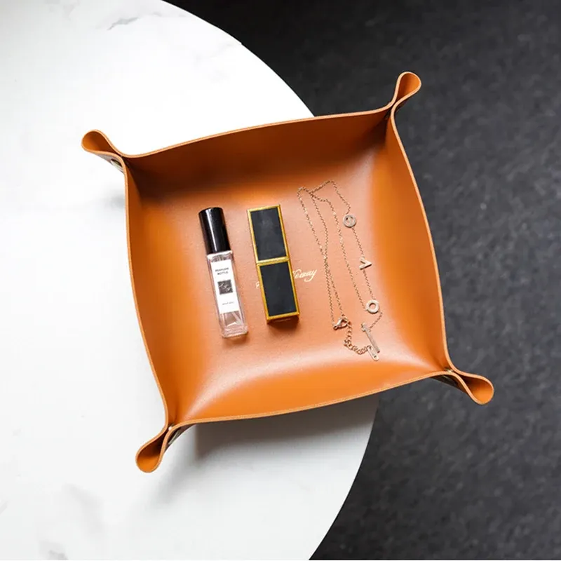 Aufbewahrungstablett aus Leder im nordischen Stil, Schreibtisch-Organizer für Schlüssel, Schmuck, Kosmetik, Aufbewahrungsbox, zusammenklappbarer Organizer, Heimdekoration