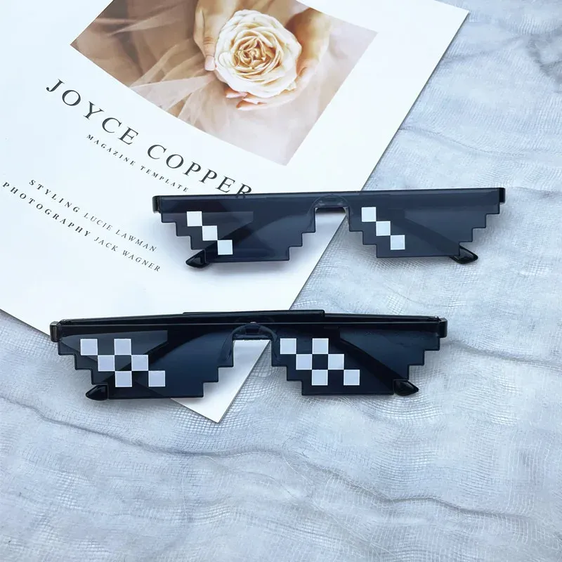 2 Stück Mosaik-Sonnenbrillen, coole Party-Vintage-Brillen für Männer, pixelierte Sonnenbrillen, lustige Damenbrillen