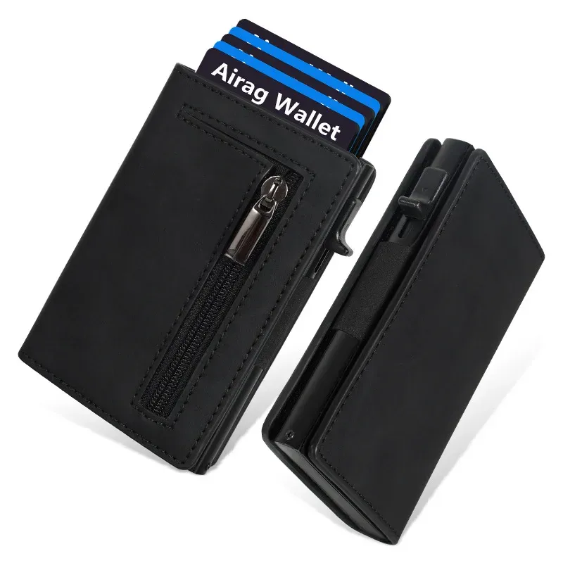 RFID-blockierende Pop-up Minimalistische Geldbörse für Herren, Luxuriöser Magnetischer Leder-Kreditkartenhalter, Unisex Schlanker Bankkarten-Etui