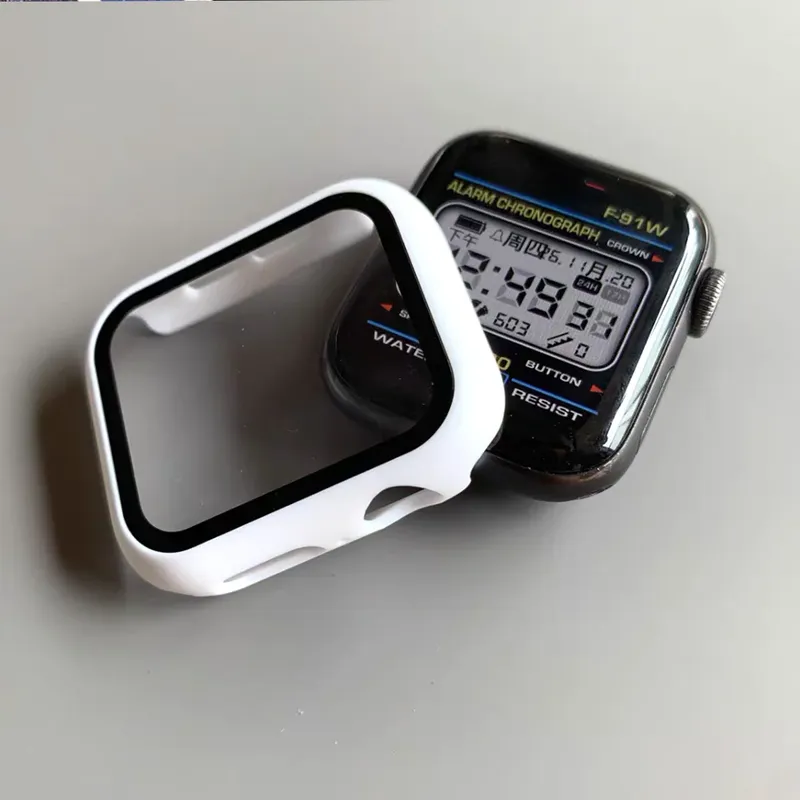 Gehärtetes Glas + Abdeckung für Apple Watch-Zubehör 45 mm 40 mm 42 mm 41 mm 44 mm Displayschutzfolie Apple Watch-Gehäuse Serie 9 4 7 85 6 SE