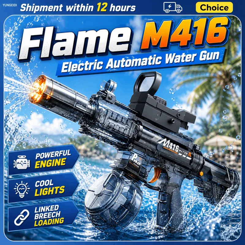 M416 Elektrische Wasserpistole Vollautomatisch mit Blitzlicht, Hochgeschwindigkeits-Dauerfeuer Sommer Outdoor-Spielzeug Wasserpistole Kindergeschenk