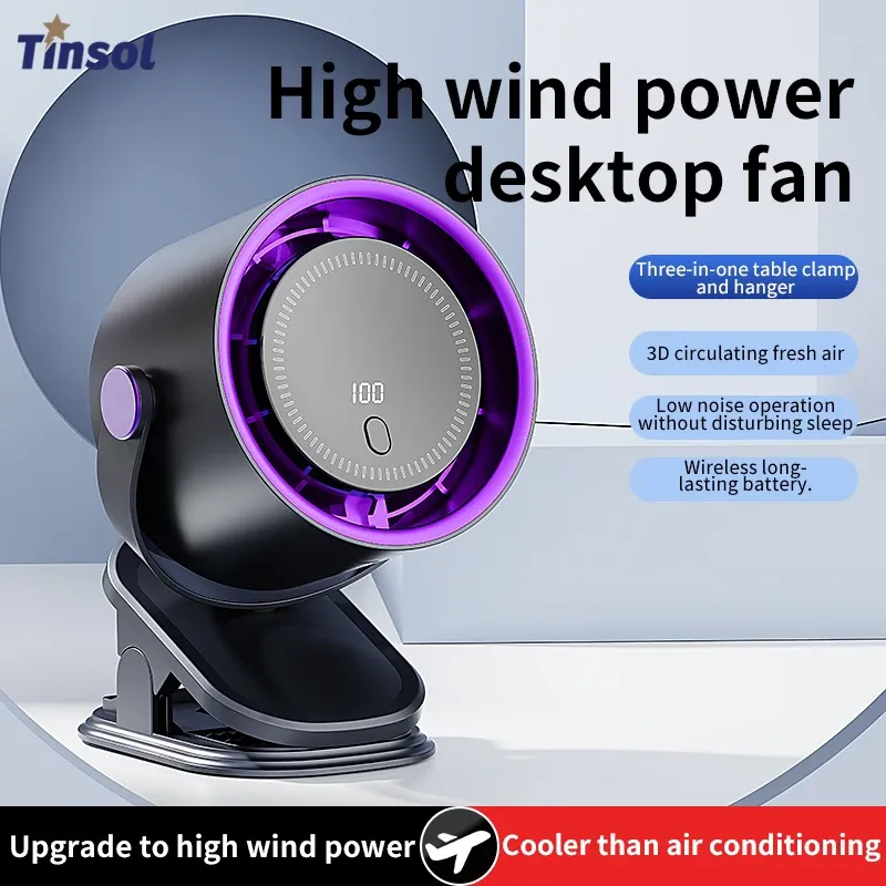 TINSOL Multifunktionaler elektrischer Ventilator, Luftzirkulationskühler, kabelloser, tragbarer, leiser Ventilator für zu Hause, elektrischer Ventilator für den Schreibtisch, zur Wandmontage