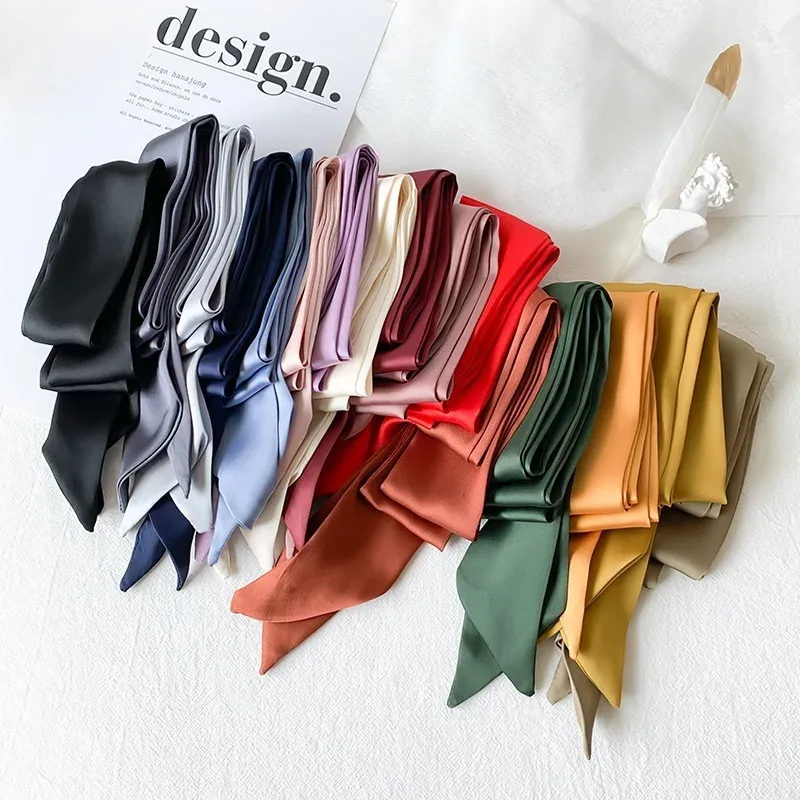 5 x 200 cm langer, schmaler Haarschal für Damen, Seidensatin-Stirnband, niedliches Halstuch, einfarbig, modische Taschenschals für Damen