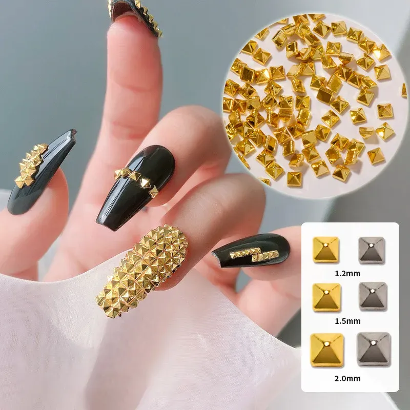 200 Stück/Beutel Nietnägel Nagelornamente Gold Silber Kristall Diamant Nagelsteine Mehrgrößen-Edelsteine Metall Flache Nagelnieten