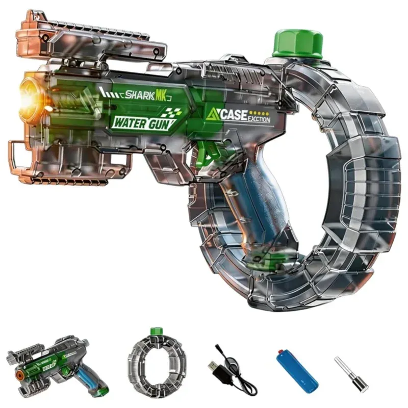 Kinder-Energie-Sammelring Elektrische Wasserpistole mit LED-Beleuchtung Automatische Kontinuierliche Wasserspritzpistole Sommer-Outdoor-Spielzeug für Kinder