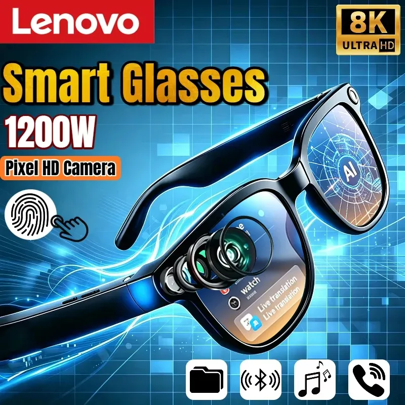 Lenovo KI-Smart-Brille 8K Fernbedienung Touch-Fotokamera Aufnahme Sprachassistent Übersetzer Kabellose Bluetooth-Sonnenbrille - 7.5 EUR